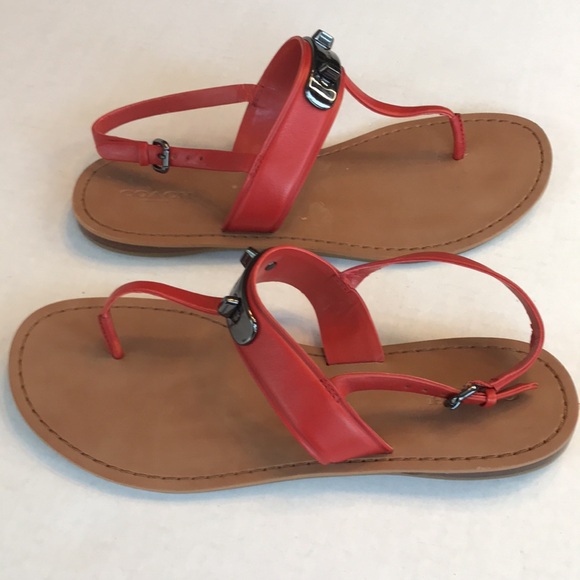 Coach Rust Leather Thong Sandals with Black Chrome Accents Size 8.5 - Picture 7 of 9